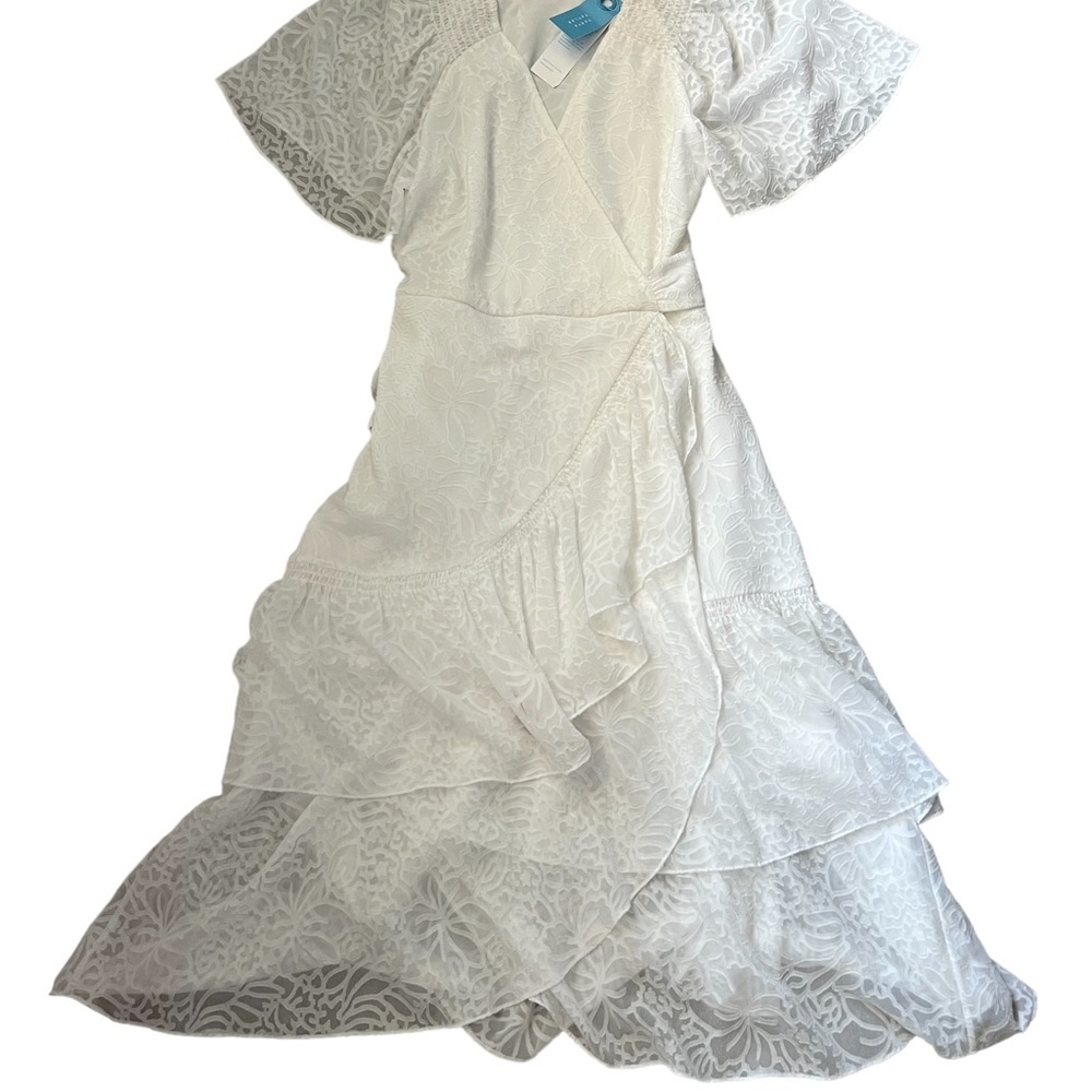 Tanya Taylor White Textured Wrap Midi Dress - Picture 14 of 15